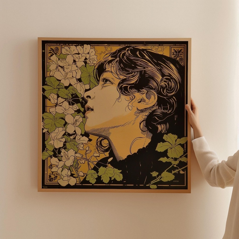 Art Nouveau Female Portrait Poster - Classic Floral Design French Art Print